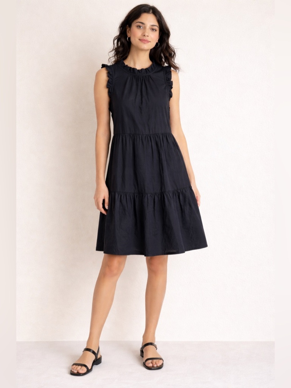 J. Crew Black Tiered Ruffle Neck Sleeveless‎ Dress 10P